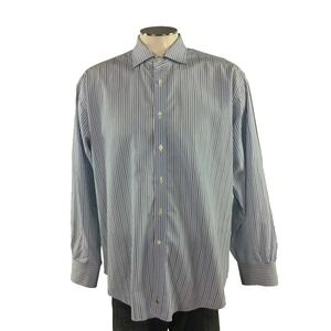 Tailorbyrd Button Front Shirt XL Blue White‎ Green Stripe Flip Cuffs Mens